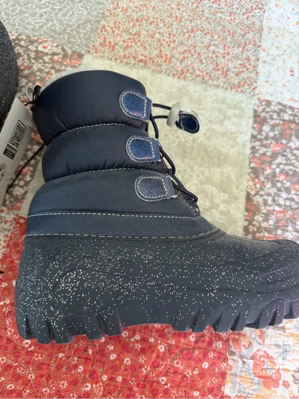 Kids Navy Blue Glitter Winter Boots - Cozy Lined Snow Boot